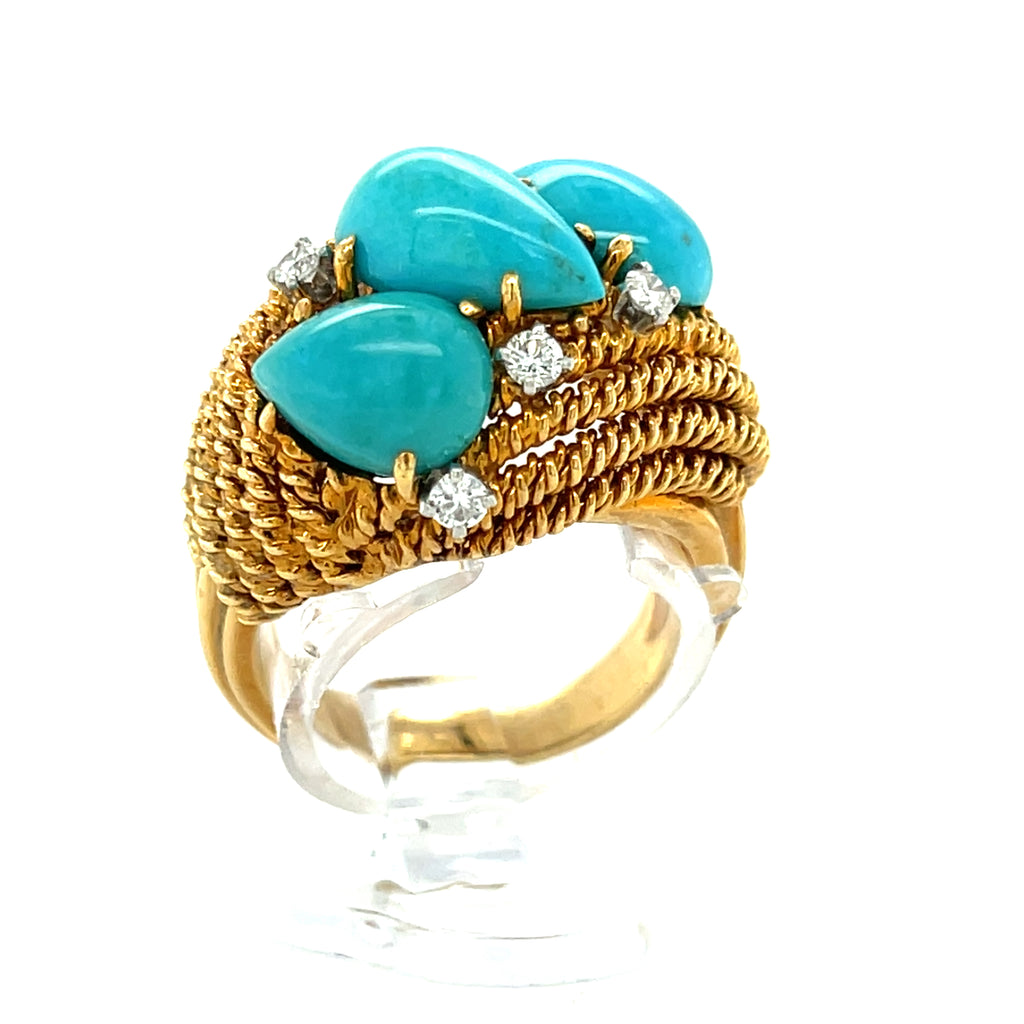 David Webb 18k Rose Gold Turquoise and Diamond Jewelry Suite
