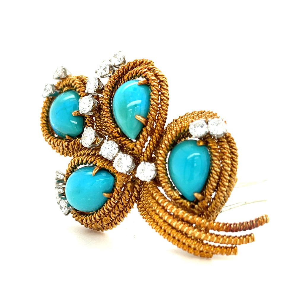 David Webb 18k Rose Gold Turquoise and Diamond Jewelry Suite