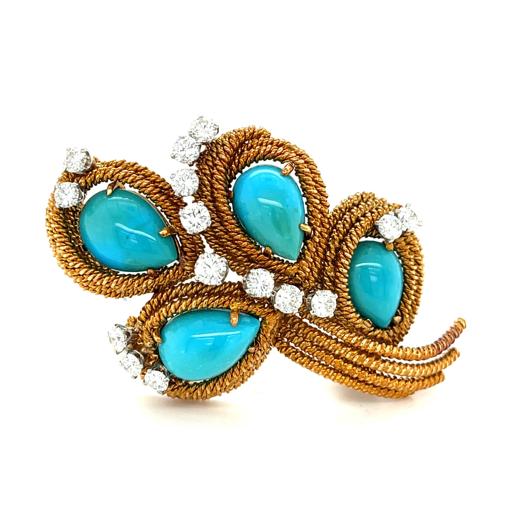 David Webb 18k Rose Gold Turquoise and Diamond Jewelry Suite