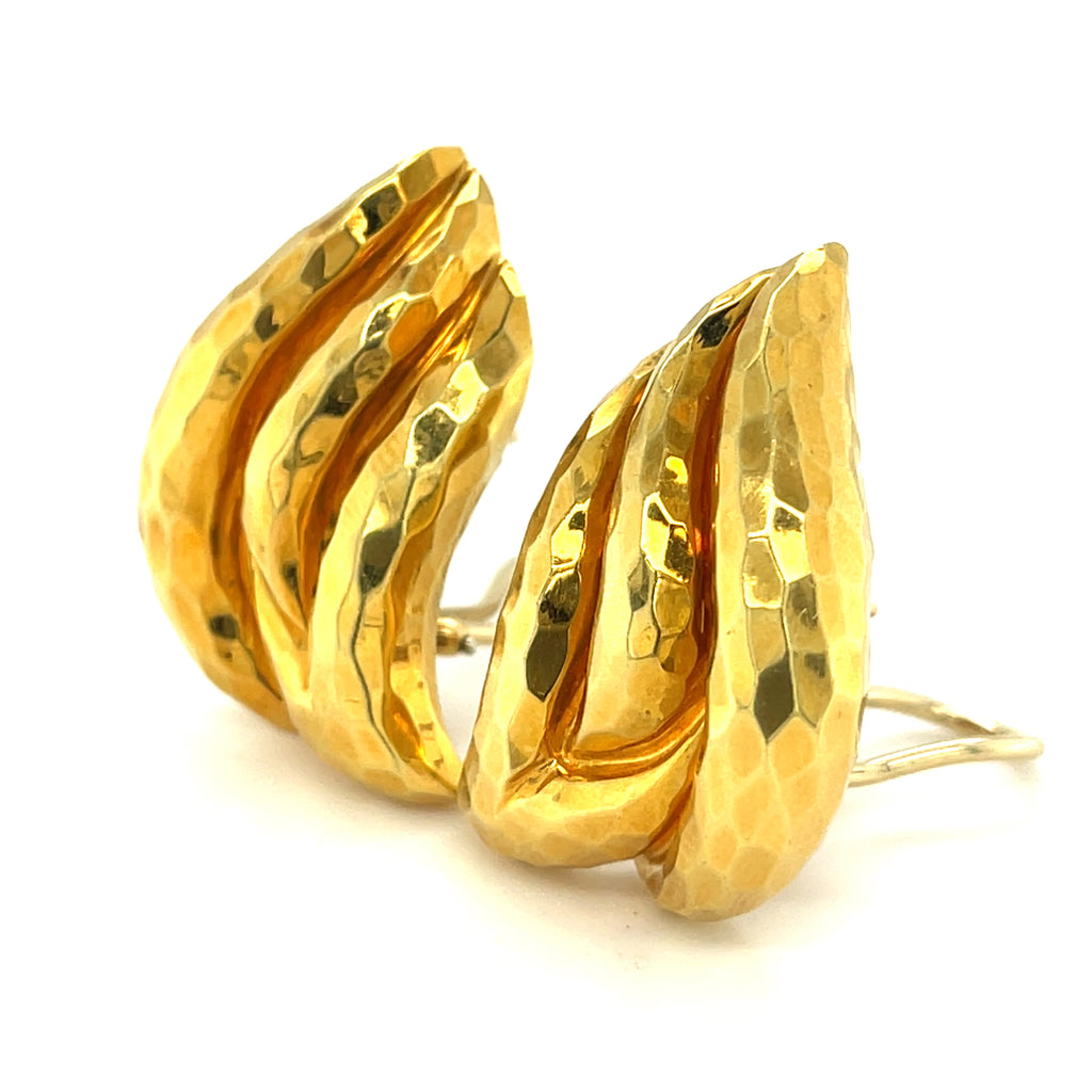 Henry Dunay 18k Yellow Gold Hammered Wing Ear Clips Gorgeous