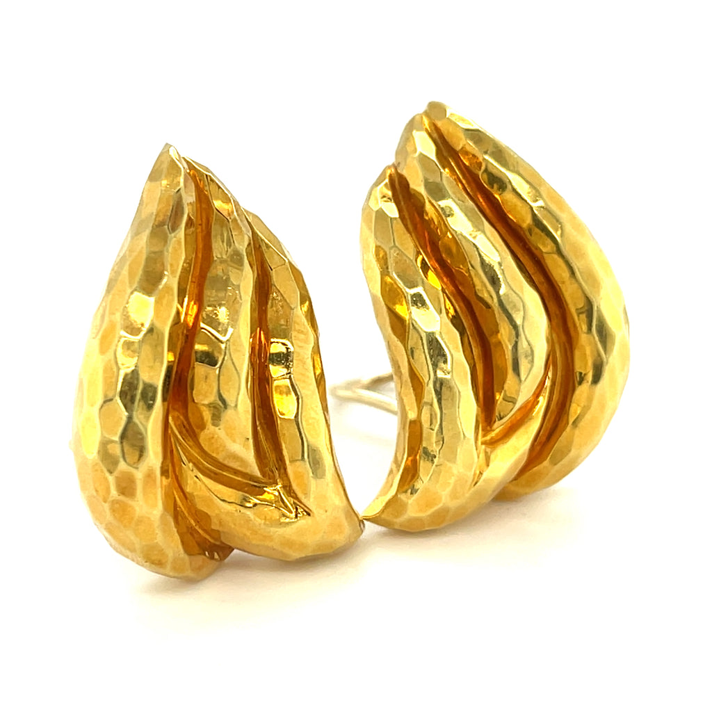 Henry Dunay 18k Yellow Gold Hammered Wing Ear Clips Gorgeous