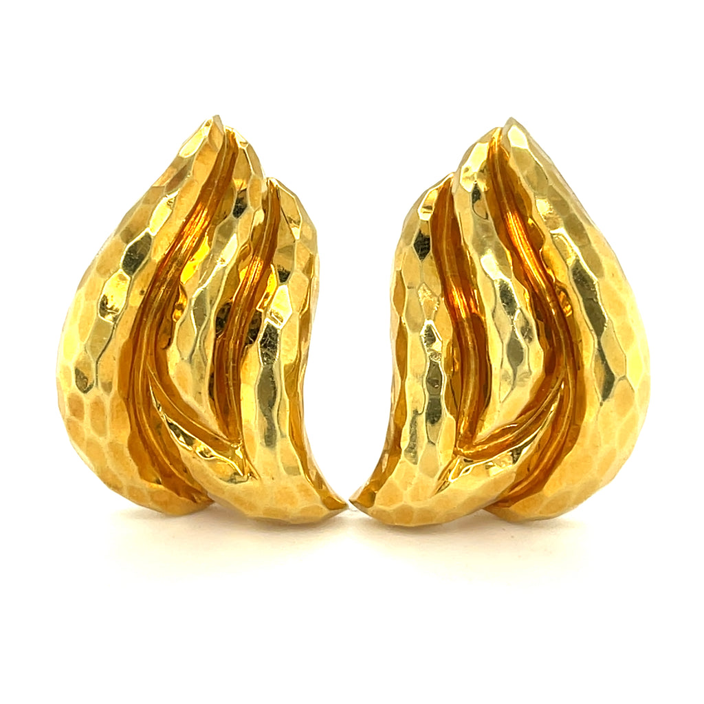 Henry Dunay 18k Yellow Gold Hammered Wing Ear Clips Gorgeous