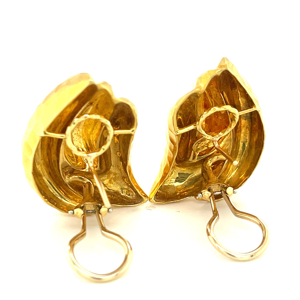 Henry Dunay 18k Yellow Gold Hammered Wing Ear Clips Gorgeous