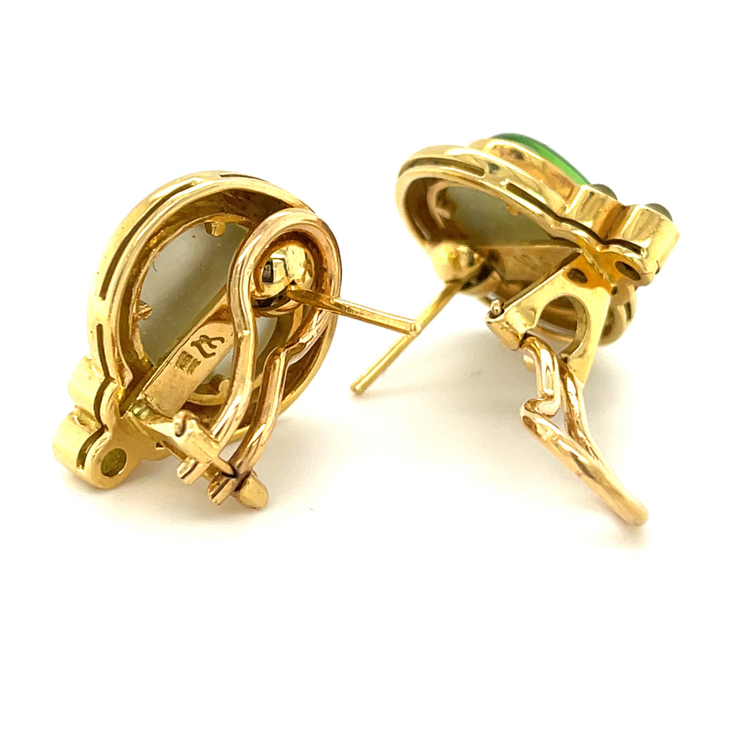 Elizabeth Locke 18k Yellow Gold Green Glass Intaglio and Peridot Accent Earrings