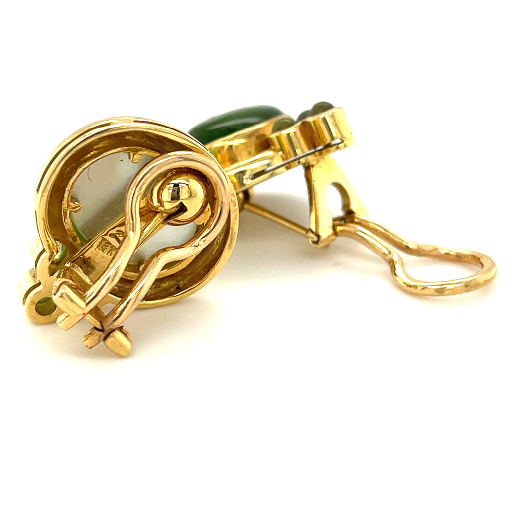 Elizabeth Locke 18k Yellow Gold Green Glass Intaglio and Peridot Accent Earrings