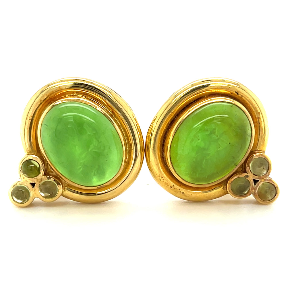 Elizabeth Locke 18k Yellow Gold Green Glass Intaglio and Peridot Accent Earrings