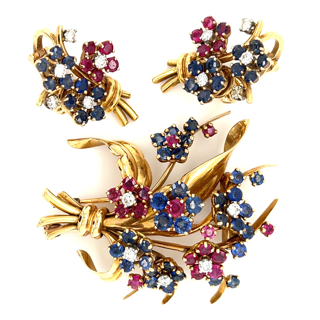 Trabert, Hoeffer, and Mauboussin 18k Gold Diamond Gemstone Jewelry Set