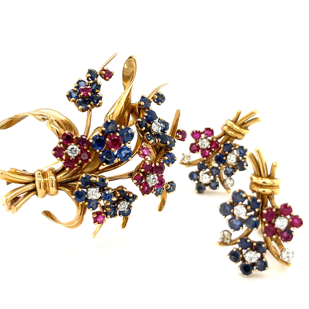 Trabert, Hoeffer, and Mauboussin 18k Gold Diamond Gemstone Jewelry Set