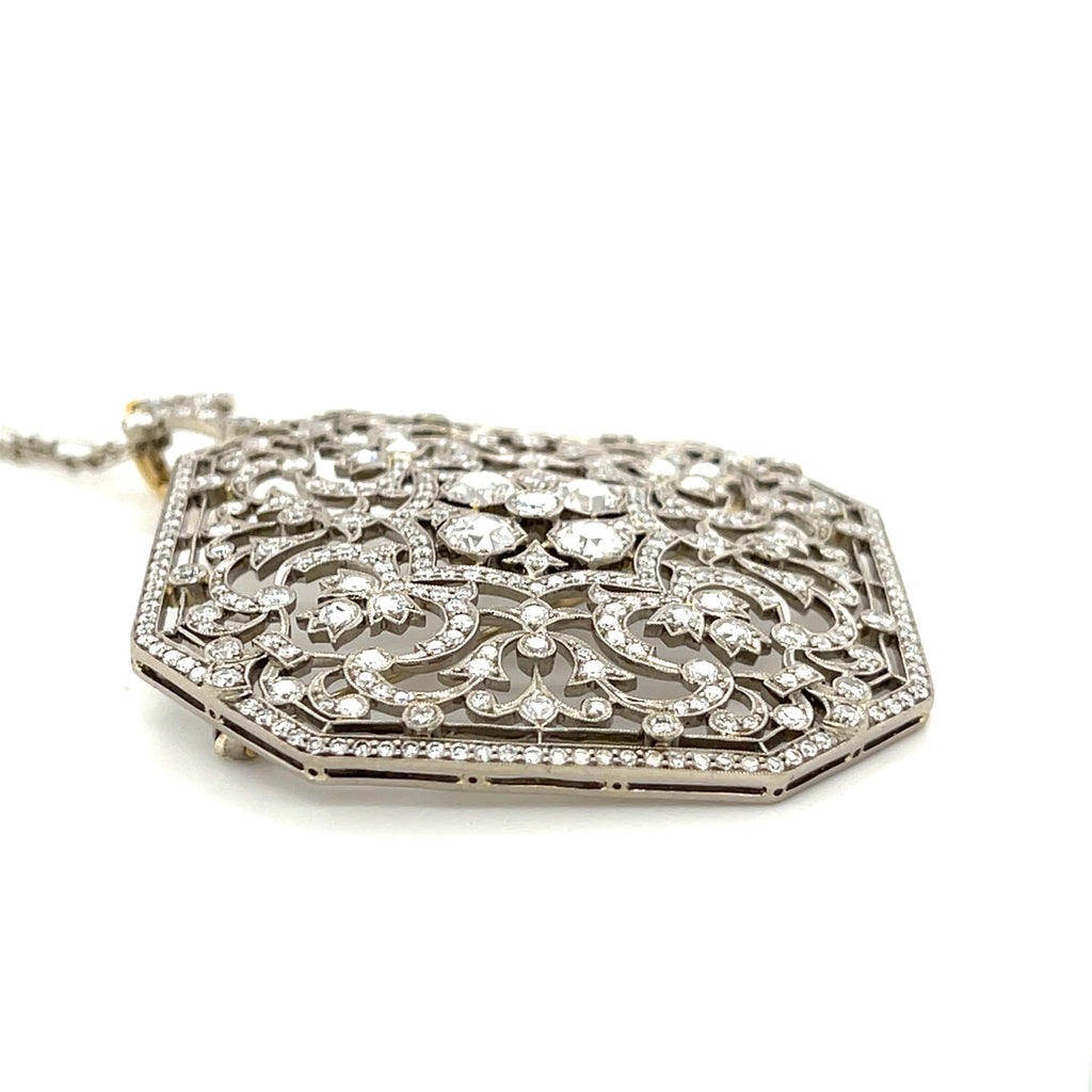Kwait 18k White Gold Diamond Filigreen Convertible Pendant/Brooch 4.7 ct