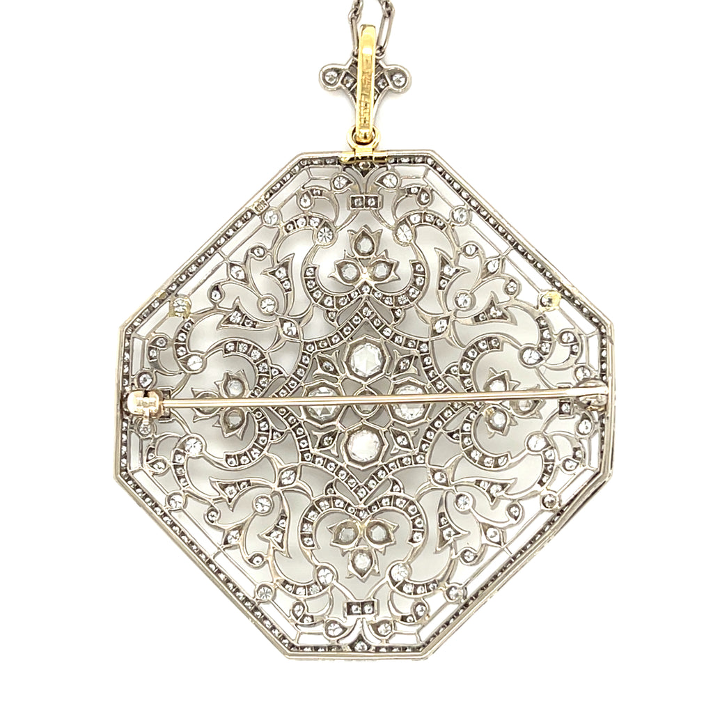 Kwait 18k White Gold Diamond Filigreen Convertible Pendant/Brooch 4.7 ct