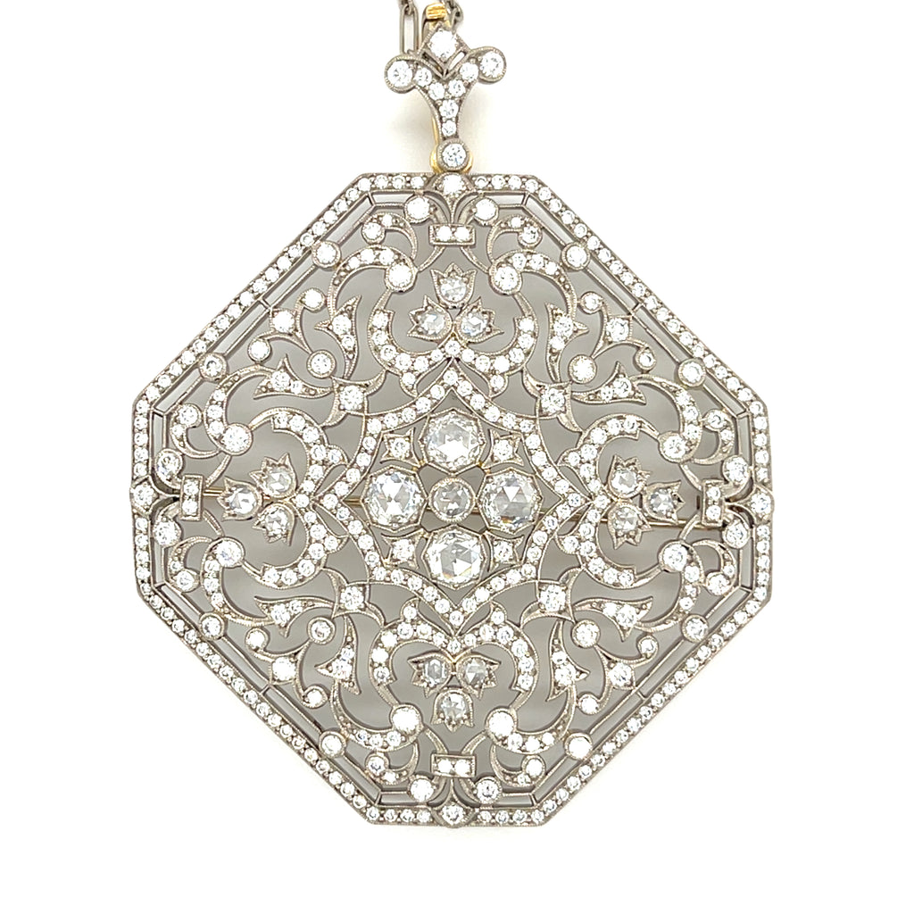 Kwait 18k White Gold Diamond Filigreen Convertible Pendant/Brooch 4.7 ct