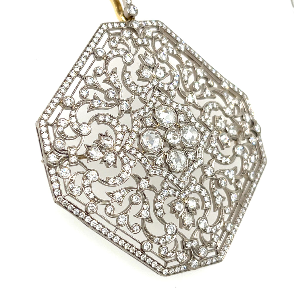 Kwait 18k White Gold Diamond Filigreen Convertible Pendant/Brooch 4.7 ct