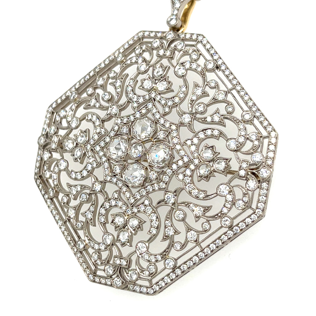 Kwait 18k White Gold Diamond Filigreen Convertible Pendant/Brooch 4.7 ct