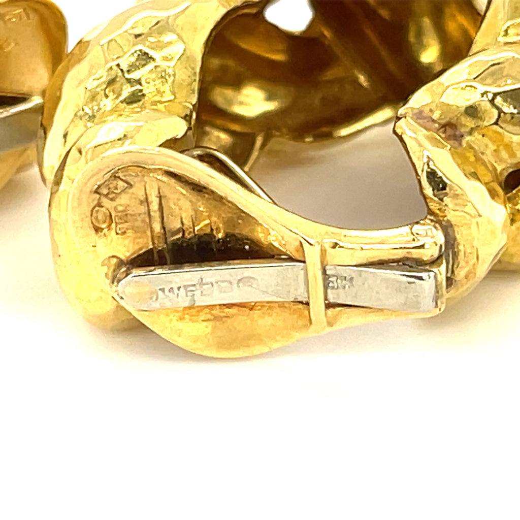 David Webb 18k Yellow Gold Hammered Hoop Earrings