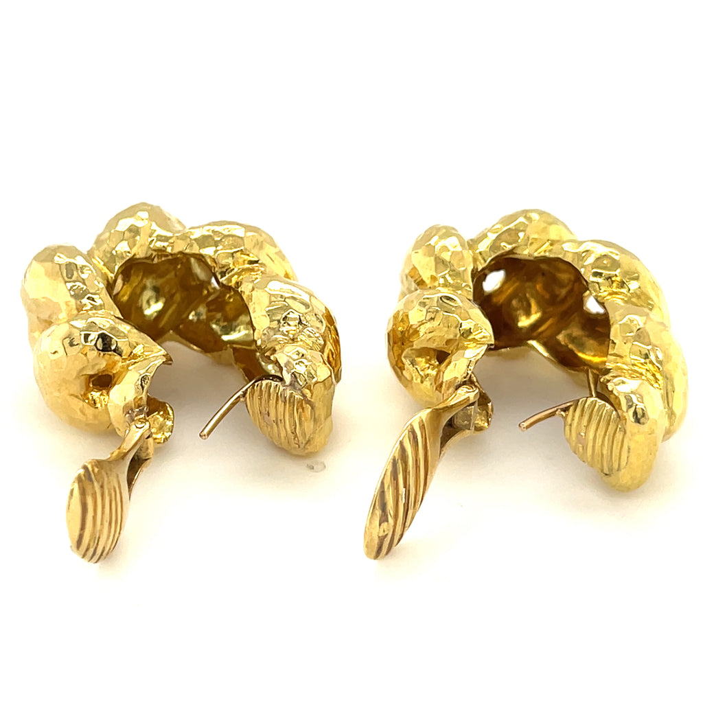 David Webb 18k Yellow Gold Hammered Hoop Earrings