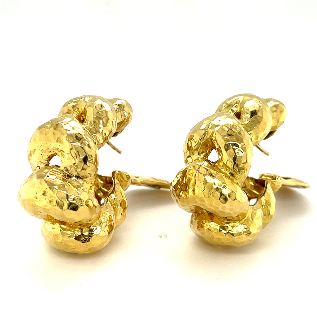 David Webb 18k Yellow Gold Hammered Hoop Earrings