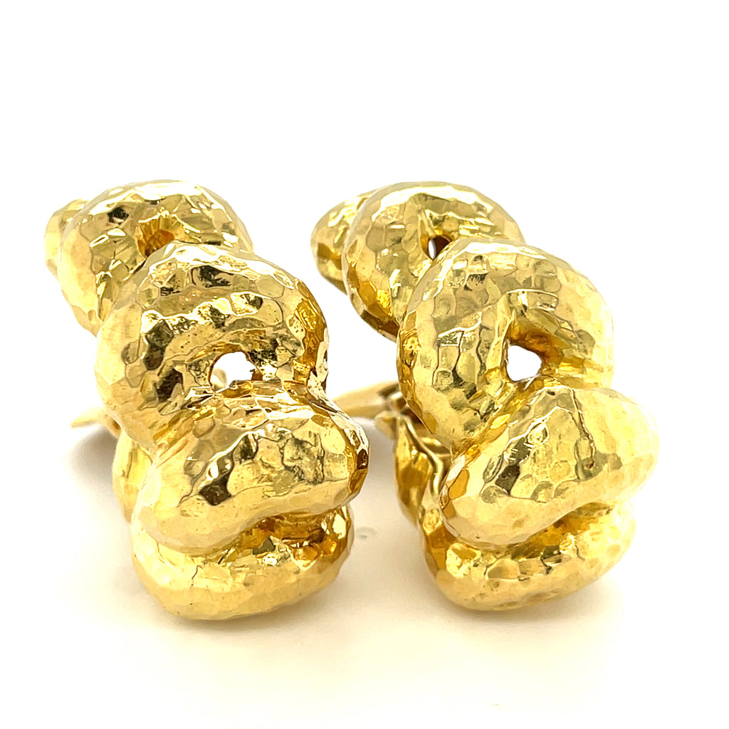 David Webb 18k Yellow Gold Hammered Hoop Earrings
