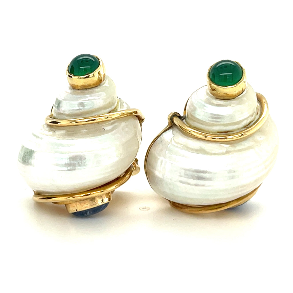 Seaman Schepps 14k Yellow Gold Turbo Shell Ear Clips Signed PSV