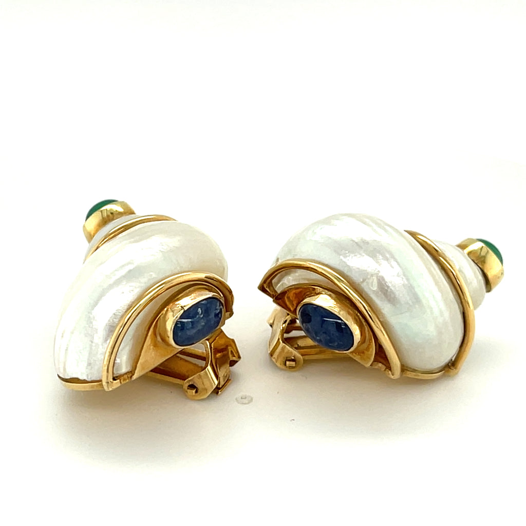 Seaman Schepps 14k Yellow Gold Turbo Shell Ear Clips Signed PSV