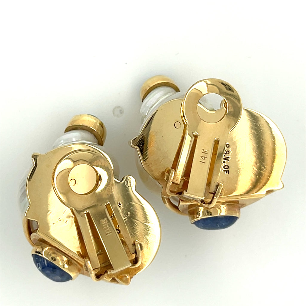Seaman Schepps 14k Yellow Gold Turbo Shell Ear Clips Signed PSV