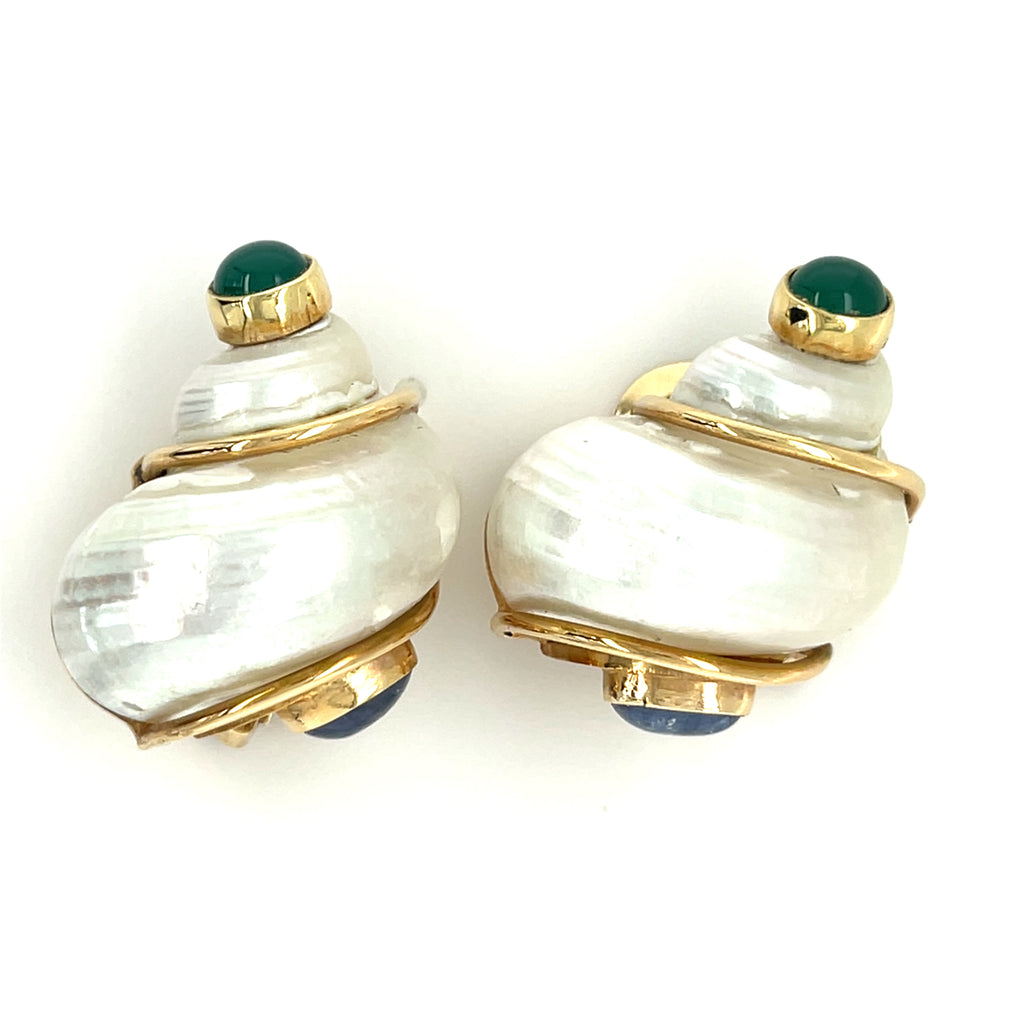 Seaman Schepps 14k Yellow Gold Turbo Shell Ear Clips Signed PSV