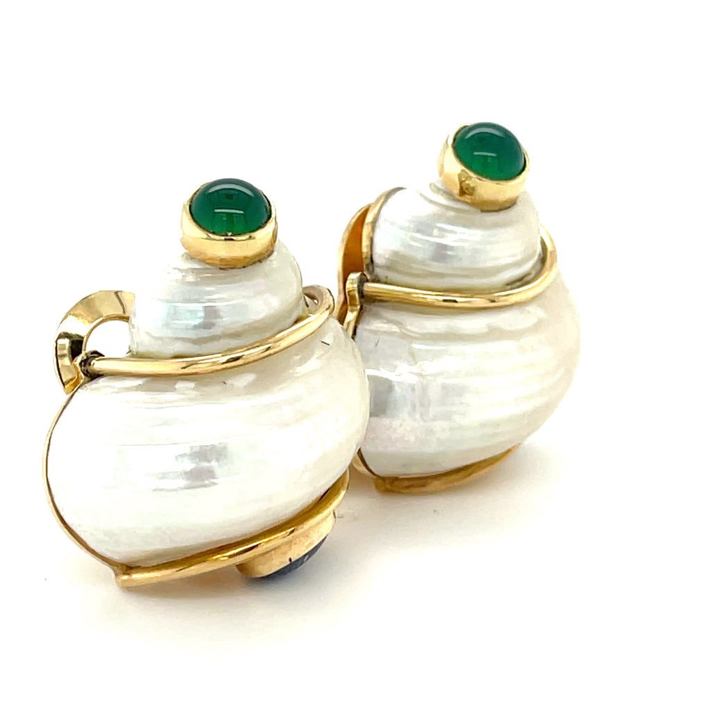 Seaman Schepps 14k Yellow Gold Turbo Shell Ear Clips Signed PSV