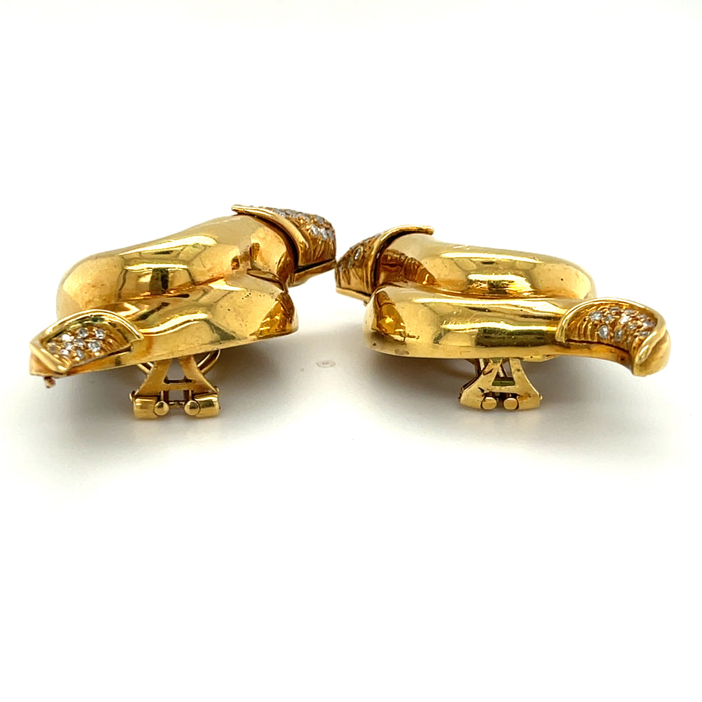 Christian Dior 18k Yellow Gold Snake Coil Earrings w/ Diamond Accents Gorgeous!