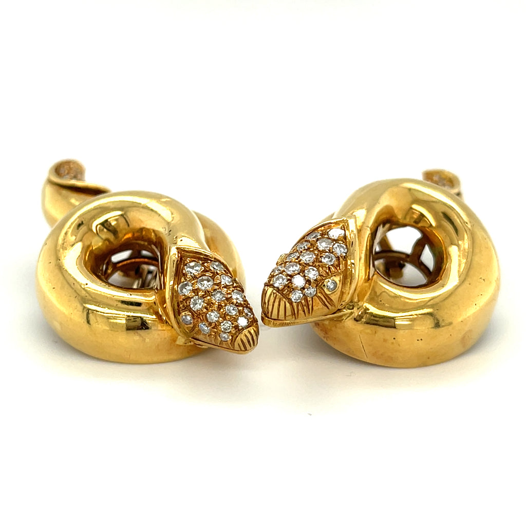Christian Dior 18k Yellow Gold Snake Coil Earrings w/ Diamond Accents Gorgeous!