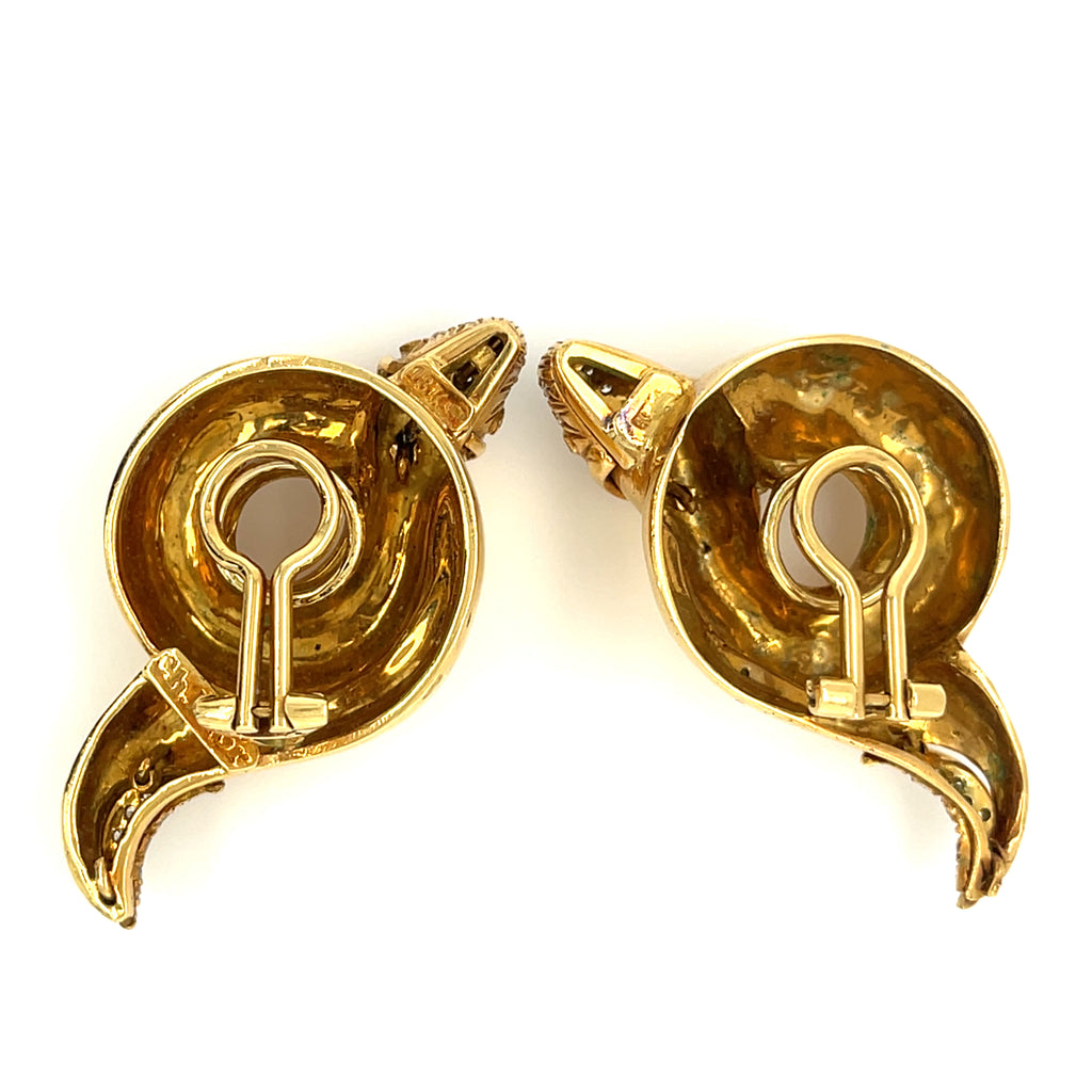 Christian Dior 18k Yellow Gold Snake Coil Earrings w/ Diamond Accents Gorgeous!