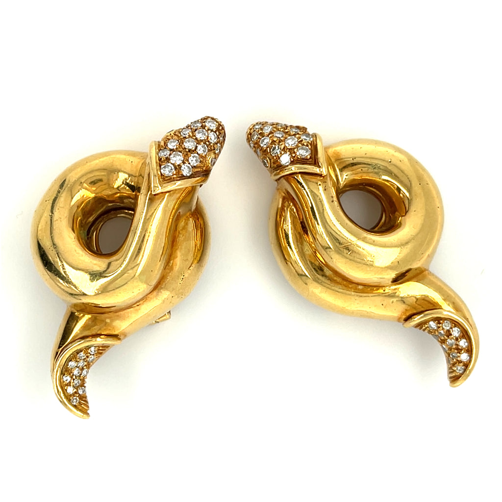 Christian Dior 18k Yellow Gold Snake Coil Earrings w/ Diamond Accents Gorgeous!