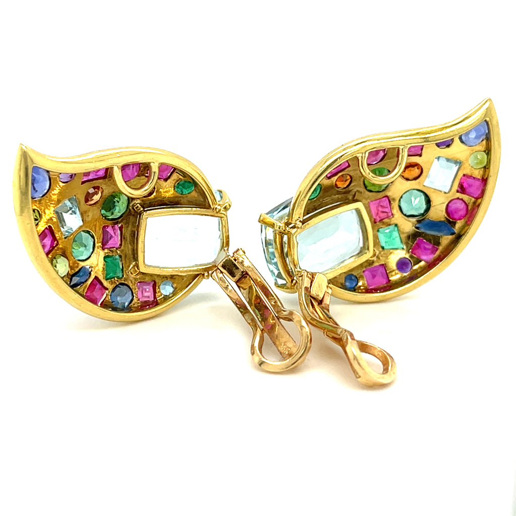 By Marilyn Cooperman 18k Yellow Gold  Multicolor Gemstones  Earrings 22.85 ctw
