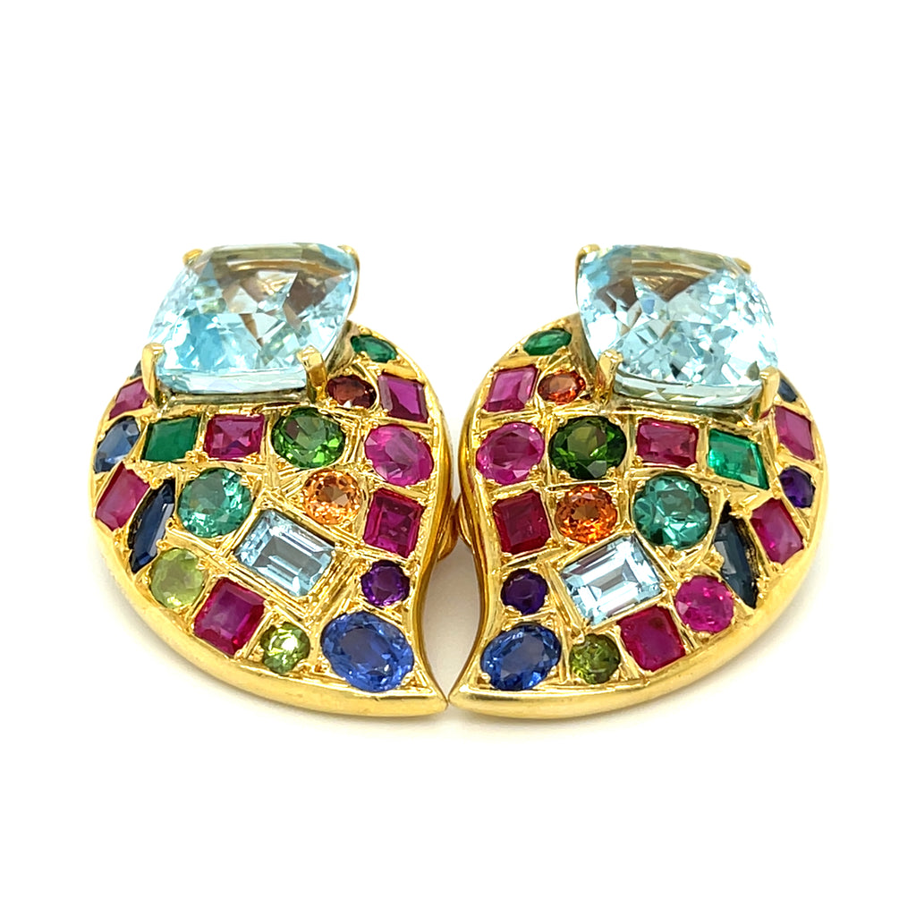 By Marilyn Cooperman 18k Yellow Gold  Multicolor Gemstones  Earrings 22.85 ctw