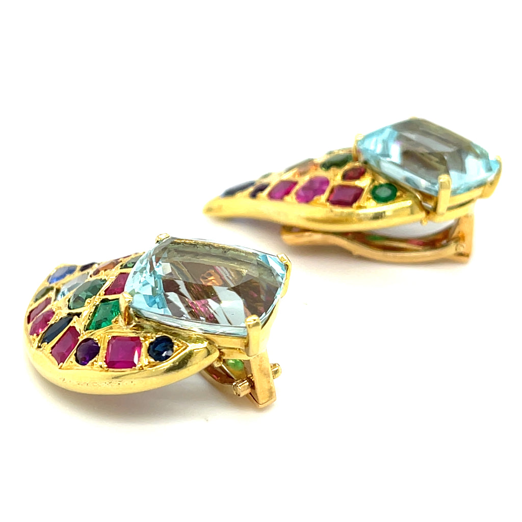 By Marilyn Cooperman 18k Yellow Gold  Multicolor Gemstones  Earrings 22.85 ctw