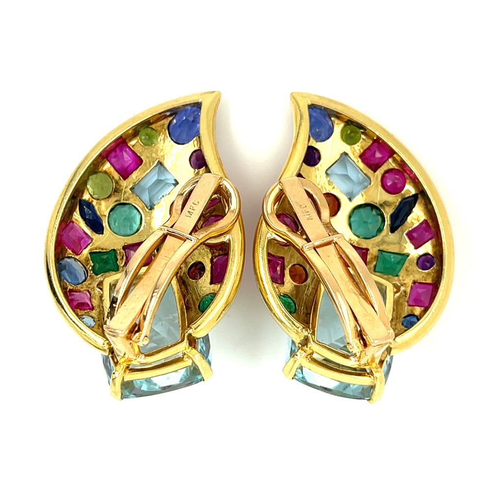 By Marilyn Cooperman 18k Yellow Gold  Multicolor Gemstones  Earrings 22.85 ctw