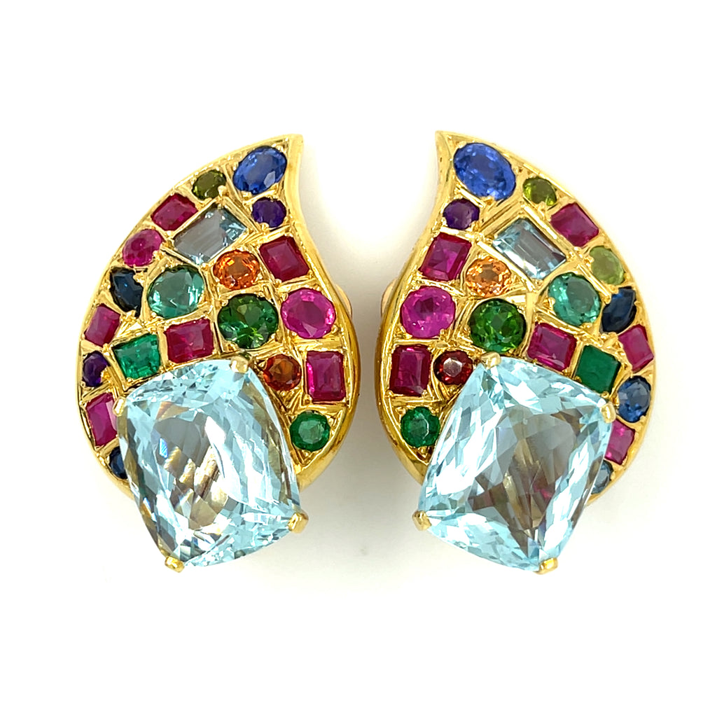 By Marilyn Cooperman 18k Yellow Gold  Multicolor Gemstones  Earrings 22.85 ctw