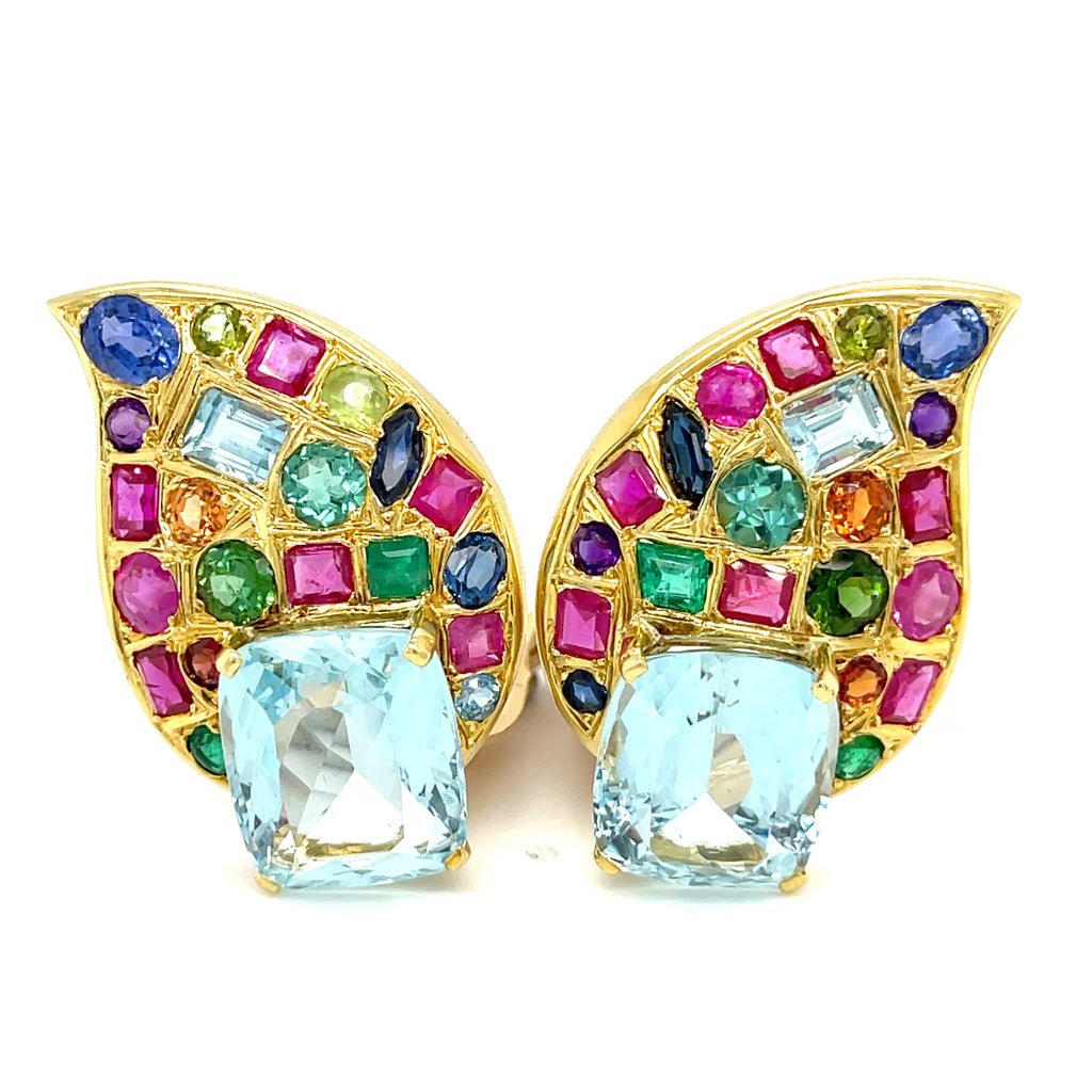 By Marilyn Cooperman 18k Yellow Gold  Multicolor Gemstones  Earrings 22.85 ctw