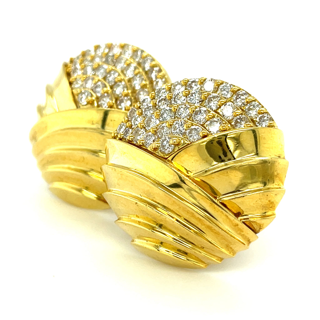 18k Yellow Gold Round Ear Clips W/Full-Cut Diamonds By Jose Hess