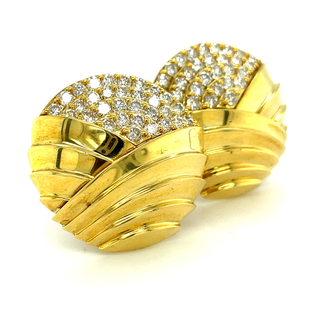 18k Yellow Gold Round Ear Clips W/Full-Cut Diamonds By Jose Hess