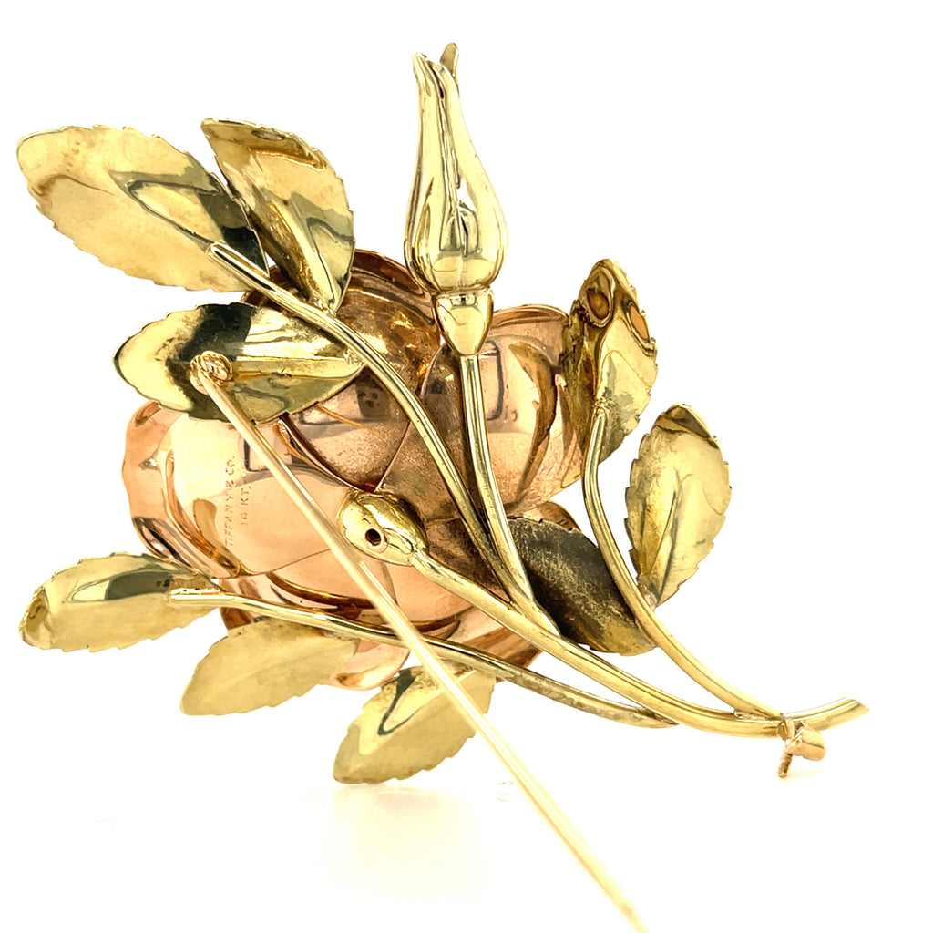 Vintage Tiffany & Co. 14k Two-Tone Gold Brooch and Earring Set W/Floral Design