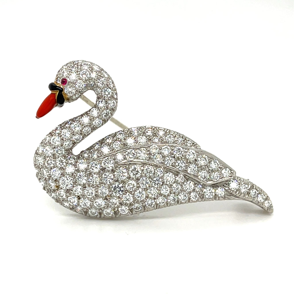 18k Yellow Gold & Platinum Swan Brooch W/Diamonds by Oscar Heyman & Brothers