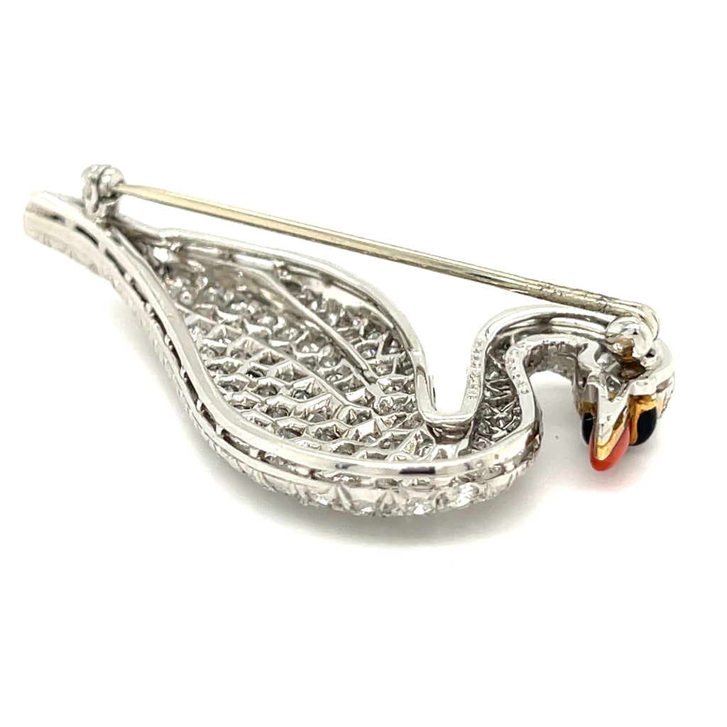 18k Yellow Gold & Platinum Swan Brooch W/Diamonds by Oscar Heyman & Brothers