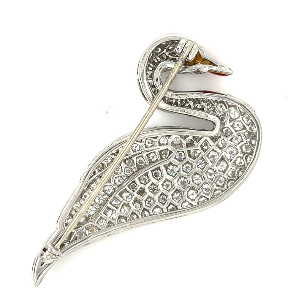 18k Yellow Gold & Platinum Swan Brooch W/Diamonds by Oscar Heyman & Brothers