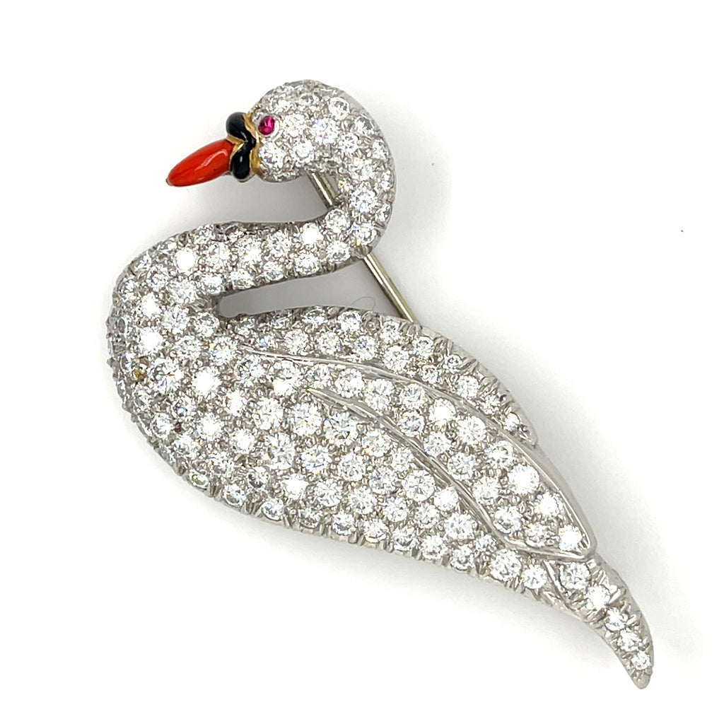 18k Yellow Gold & Platinum Swan Brooch W/Diamonds by Oscar Heyman & Brothers
