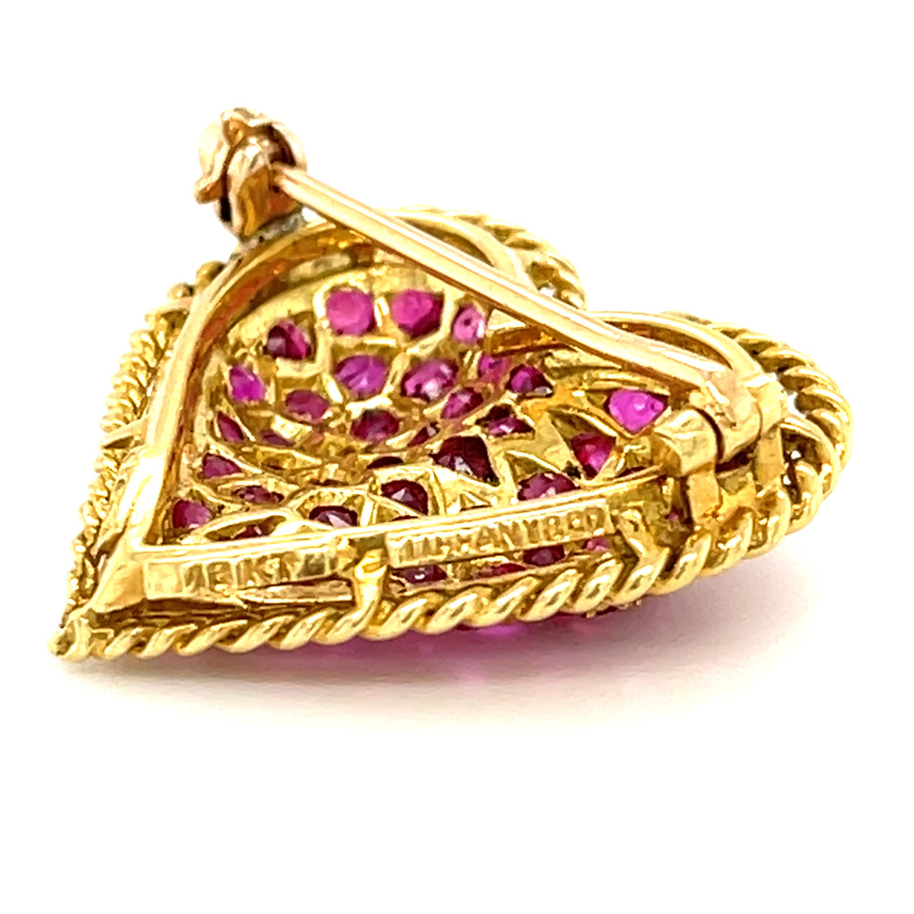 Tiffany & Co. 18k Yellow Gold Brooch With Round-Cut Rubies
