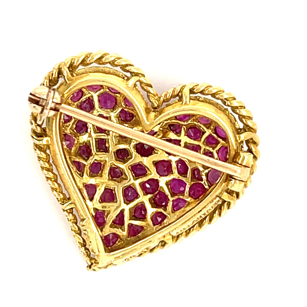Tiffany & Co. 18k Yellow Gold Brooch With Round-Cut Rubies