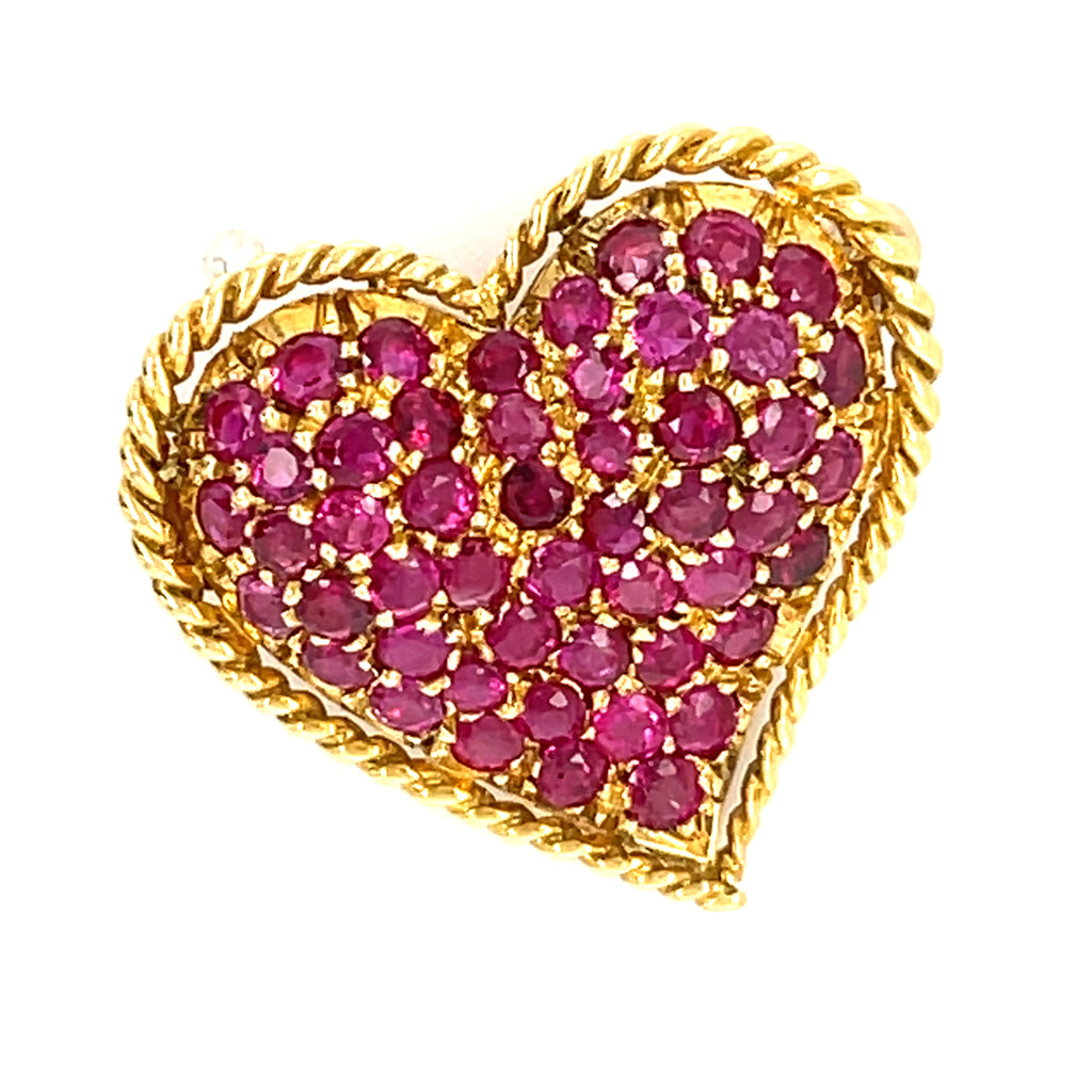 Tiffany & Co. 18k Yellow Gold Brooch With Round-Cut Rubies