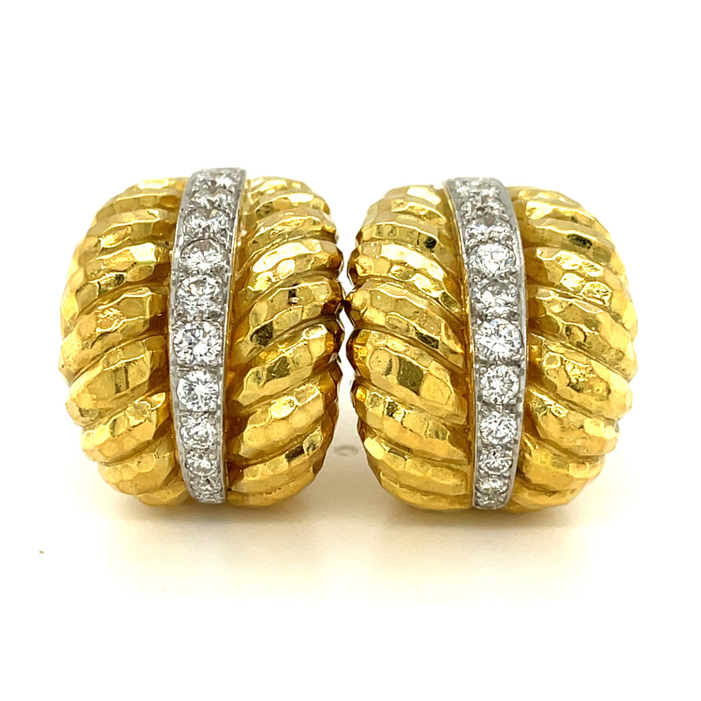 David Webb 18k Yellow Gold and Platinum Diamond Clip Earrings 2.05 cts