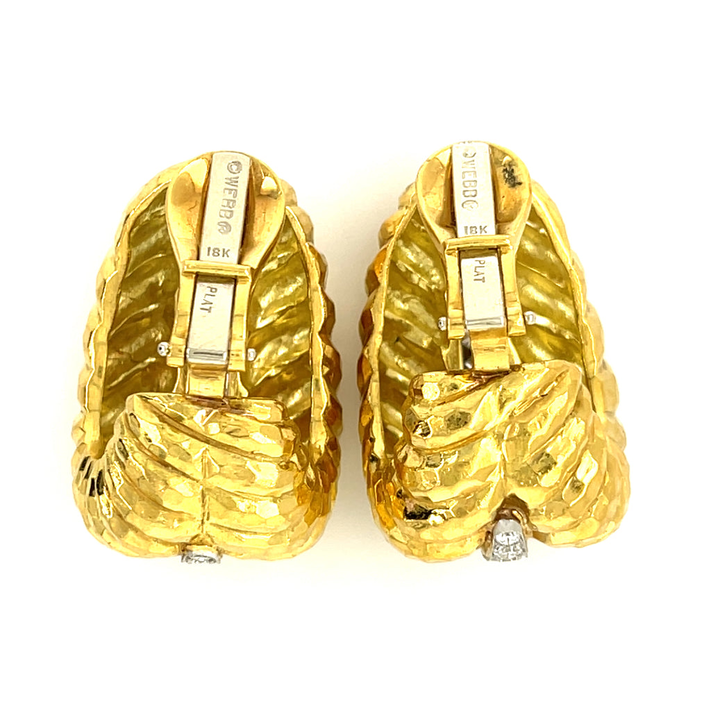 David Webb 18k Yellow Gold and Platinum Diamond Clip Earrings 2.05 cts