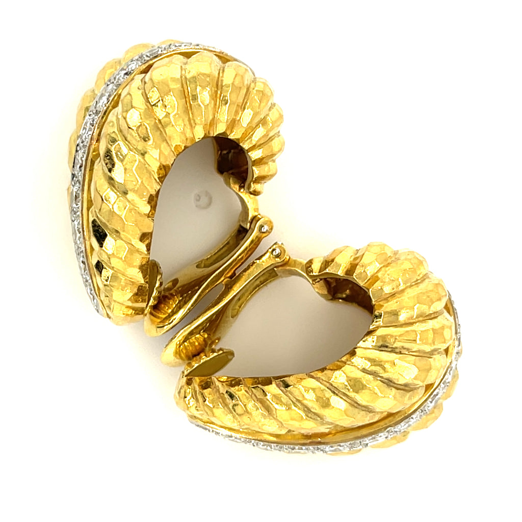 David Webb 18k Yellow Gold and Platinum Diamond Clip Earrings 2.05 cts
