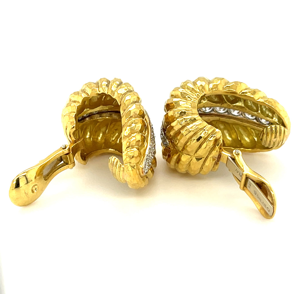 David Webb 18k Yellow Gold and Platinum Diamond Clip Earrings 2.05 cts